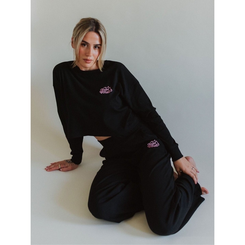 Octopied Mind Sz M Pants Wide Leg Tender as Hell Embroidery Black Ribbed Lounge‎